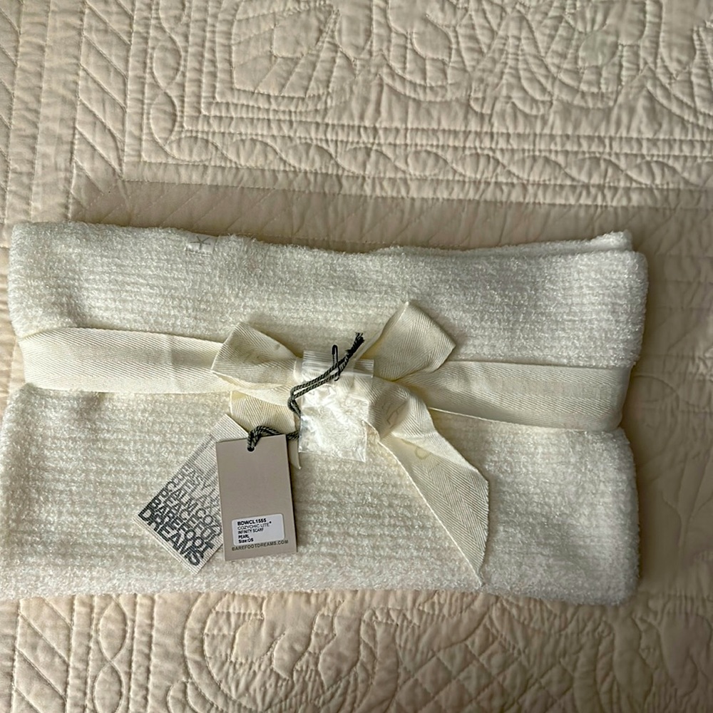 Barefoot Dreams CozyChic Lite Infinity Scarf. Color is PEARL.
